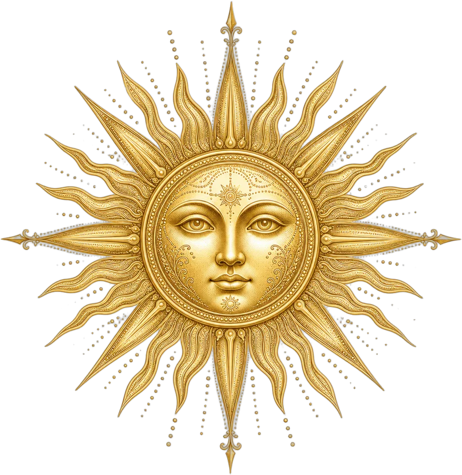 Goldenes Sonnen-Medaillon auf Nachtblau